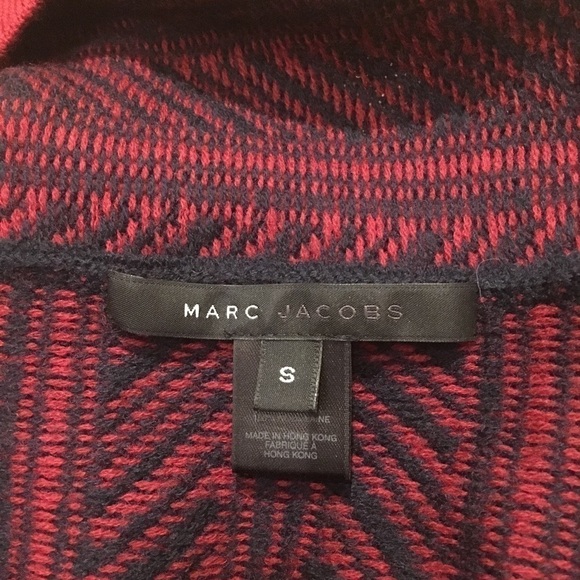Vintage MARC JACOBS Wool Red Navy Herringbone Short Sleeve Sweater Size Small - Picture 4 of 6